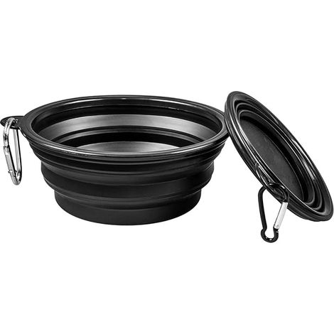 JANMIR-Gamelle pliable en silicone noir pour chien et chat avec mousqueton - 1000 ml (1/5)