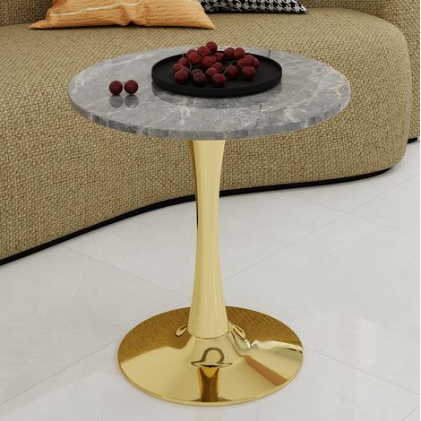MEUBLIV table basse ronde 70x70 cm doré – plateau finition marbre, pour 2-4 personnes (1/5)