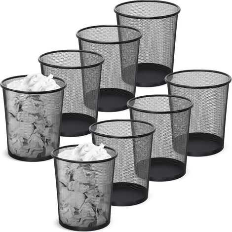 Lot de 8 poubelles rondes en maille avec ouverture sur le dessus, légères, pour salle de bain, bureau, maison (6 gallons, noir, grand) (1/5)