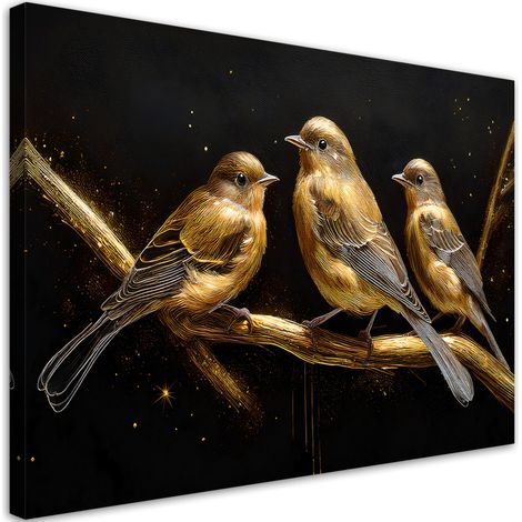 Tableau déco Oiseaux Animaux Or 90x60 (1/5)