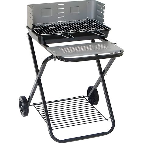 Barbecue Pieghevole In Acciaio Smaltato Nero Con Ruote 60x80x84cm (1/5)