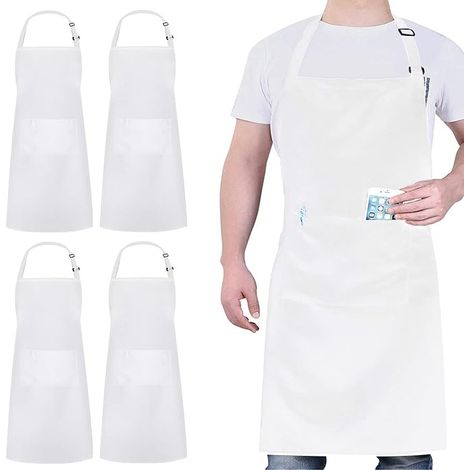 Lot de 4 tabliers de chef à 2 poches, imperméables et ajustables, pour hommes et femmes. Tablier professionnel idéal pour la cuisine, la pâtisserie, le jardinage, la restauration et le barbecue. (1/5)