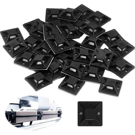 100 Pièces Embases Adhésives pour Attaches de Câble, 28mm x 28mm, Support de Serre-Câble Auto-Adhésif en Plastique, Embase pour Collier de Serrage pour Gestion des Câbles à la Maison et au Bureau