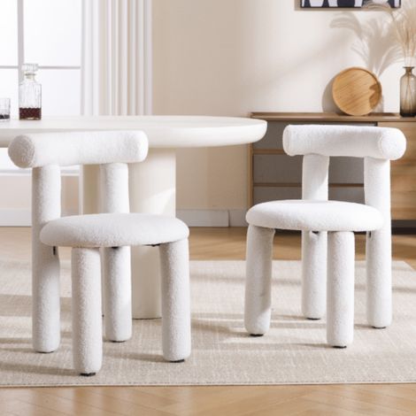 Wahson Esszimmerstühle 2er Set aus Kunstfell, Küchenstühle mit Rückenlehne modern Polsterstuhl ohne Armlehne für Esszimmer/Wohnzimmer, Weiß
