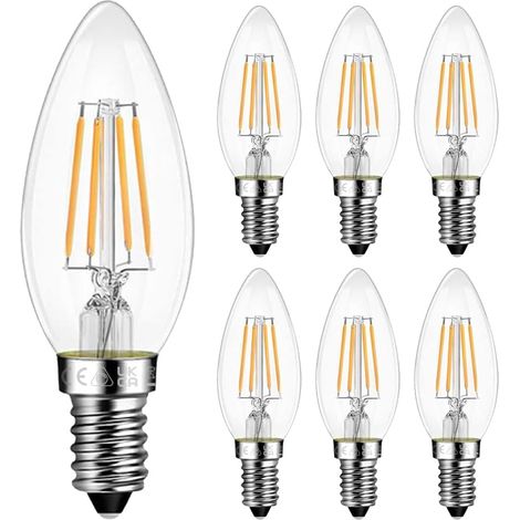 Lampadine LED dimmerabili E14, 4W (equivalenti a 40W), attacco a vite Edison (SES), filamento trasparente bianco caldo 2700K - Confezione da 6 - AquaForge (1/5)