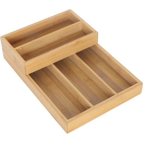 Range-Couverts - Bambou - 6 Compartiments - Empilable Cote A Cote Ou En Hauteur - Pour Tiroirs Petits A Moyens - 2 Pieces (1/5)