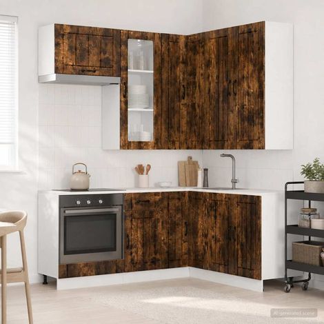 vidaXL Unité de cuisine LUCCA 8 pcs Chêne fumé Bois d'ingénierie (1/5)
