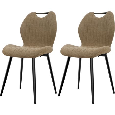 Lot de 2 Chaises de Salle à Manger, Chaise de Cuisine, Dossier en Tissu et Pieds en Métal - Marron