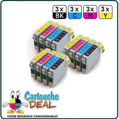 Lot de 12 Cartouches compatibles Epson T0715 - 3 Noires, 3 Cyan, 3 Magenta, 3 Jaunes