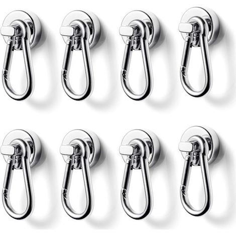 Ganci magnetici ad alte prestazioni con moschettone. Portata massima 15 kg. Set da 8 pezzi per cucina, garage e ufficio. (1/5)