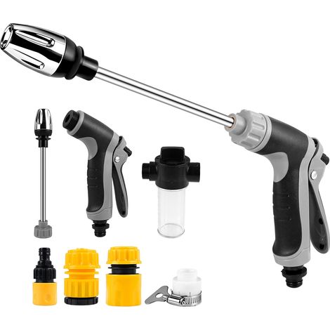 Pistolet haute pression pour tuyau d'arrosage - Buse haute pression pour tuyau d'arrosage pour voiture, terrasse et jardin - Avec 3 modes de pulvérisation réglables (1/5)