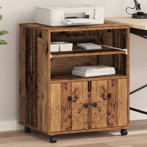 vidaXL Support d'imprimante avec stockage Bois ancien 60 x 48 x 74 cm