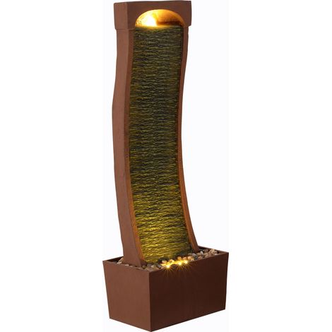 Teamson Home Moderner Outdoor Wasserfallbrunnen Schieferoptik Rotstein LED (1/5)