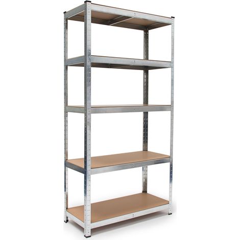 2 x Schwerlastregal, verzinkter Stahl, Traglast 875 kg, Stecksystem, Lagerregal 5 Böden, HxBxT: 180 x 90 x 40 cm, silber