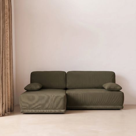 Banquette canapé d'angle gauche convertible 3 places velours côtelé avec coffre - Nelson Velours côtelé Kaki (1/5)