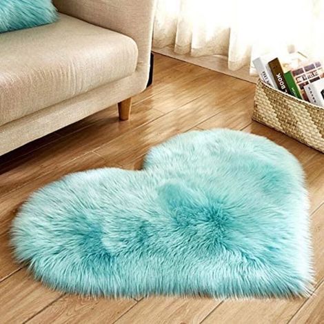 Tapis shaggy en forme de cœur 40 x 50 cm – Acrylique doux et moelleux – Antidérapant – Lavable à 30 °C – Bleu clair (1/5)