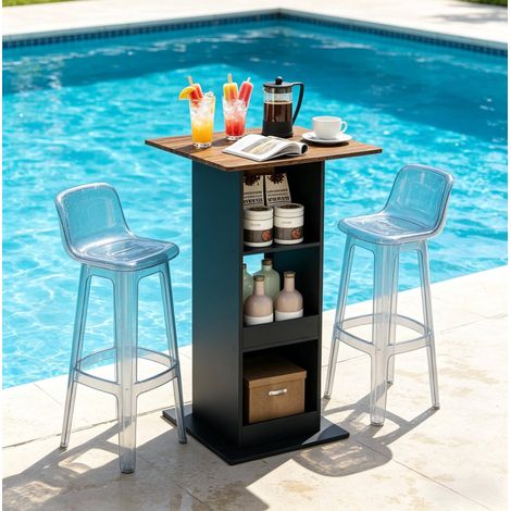 Tavolo bar alto 60x60x112 cm nero e marrone rustico con 3 ripiani MEUBLIV (1/5)