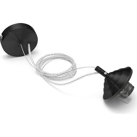 Alice - Kit de suspension pour ampoule Alice V/P E27 avec rosace noire, câble tressé transparent et cache douille 1XE27 max 1X60W