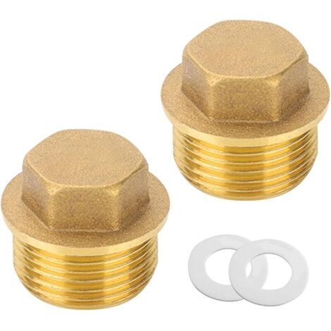Pair Lot de 2 bouchons en laiton 3/4\", filetage extérieur 3/4\", bouchons d'obturation avec anneau en caoutchouc, pour raccord de tuyau de salle de bain, chauffage et système d'eau potable, convient (1/5)