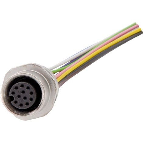 M12 Gerätesteckverbinder gerade Buchse Polzahl 12-polig Vorderwand, Litzen 0,14mm² AWG26, Länge 200,0mm - 1 Stück