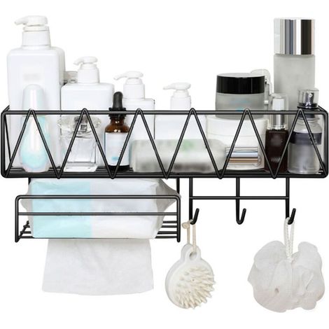Étagère de rangement pour douche et baignoire Panier de salle de bain sans perçage Étagère murale noire (1/4)
