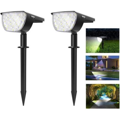 BUNTHAUS 2 Pack Spot Solaire Extérieur, 30 LED Lampes Solaires Etanche IP67 Projecteur Solaire Réglable avec Panneau Solaire 180° Eclairage Extérieur Solaire pour Jardin, Extérieur, Chemin, Allée [Cla (1/5)