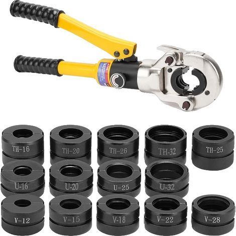 Pince à sertir hydraulique, compatible avec Pex / Inox / Cuivre, 15,75 pouces, noir / jaune, TH et U et V (1/2)