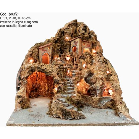 PRESEPE ARTIGIANALE MOD. PRUL8 CON RUSCELLO SUGHERO RESINA MISURA 52X49X49H CM