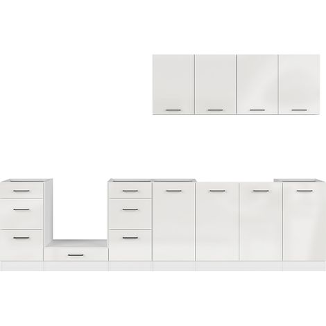 Pegane – Cuisine complète 300 cm – Ensemble de meubles de cuisine blanc/craie brillant – Armoires basses et hautes incluses – Rangement fonctionnel (1/5)