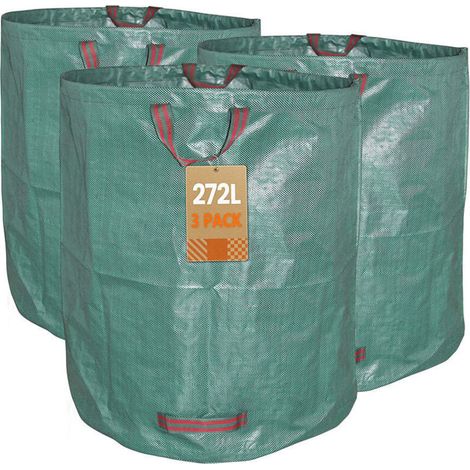 Lot de 3 sacs à déchets de jardin 160L – Charge 20KG – Poignées renforcées – Résistants et réutilisables – Sac en PP hydrofuge (1/5)