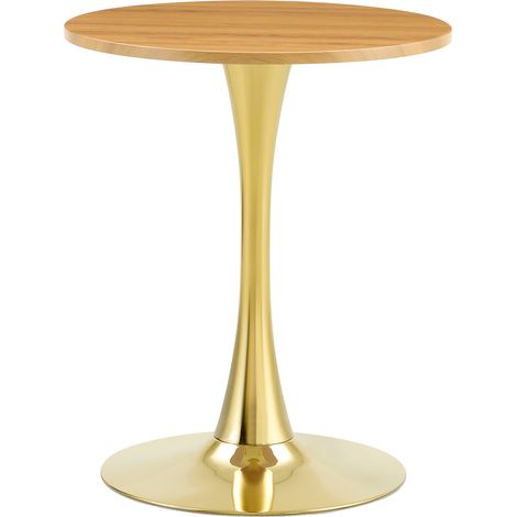 CHICFURN Mesa auxiliar redonda 60x60x72 cm MDF efecto madera y metal dorado para salón (1/5)