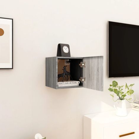 Meuble TV mural, Banc TV, Meuble TV suspendu, Lowboard Sonoma gris 30,5x30x30 cm YHJ95450 (1/5)