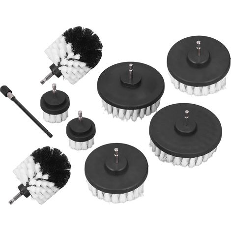 Kit de nettoyage électrique pour carrelage de baignoire, embout hexagonal universel de 6,35 mm, comprenant 9 brosses de perçage en polypropylène. (1/5)
