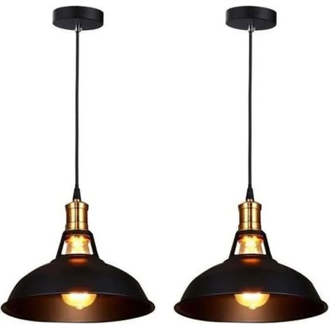 U-Do Lot de 2 Lustre Rétro Suspension Industrielle Suspension Luminaire en Aluminium E27 Noir (1/4)
