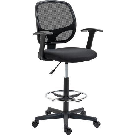 Chaise bureau ergonomique à dossier en maille, hauteur réglable, repose-pieds, 60x56x110-132cm, noir (1/5)