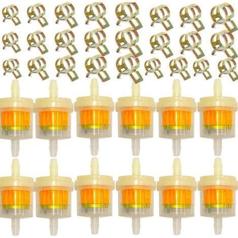 12 Pièces Filtre à Essence, Moto Carburant Filtre, Avec 25 Pièces Avec Clips de Tuyau, Accessoires Filtration en Ligne Universelle, pour Scooters de Moto, Tondeuses à Gazon pour Moteur De (1/4)
