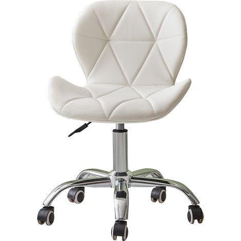 Computer Desk Chair, Faux Leather Office Chair Height Adjustable Upholstered Seat Swivel Chair for Desk Home Office, White (1/3)
