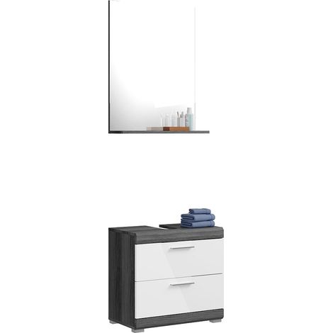 Badezimmermöbel Set 2-teilig modern in Hochglanz weiß mit grau SIROCO-158 (1/4)