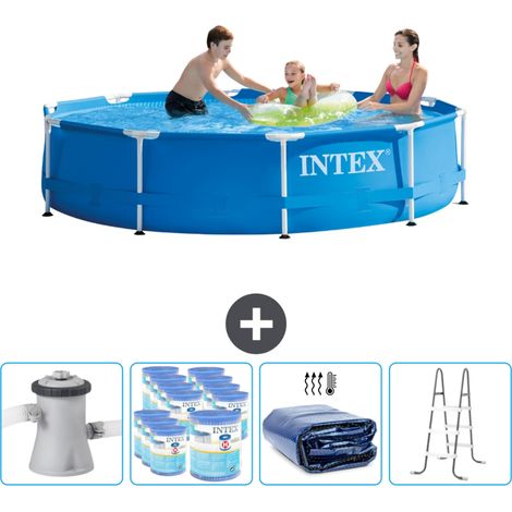 Intex Rundrahmen-Schwimmbecken – 305 x 76 cm – Blau – Inklusive Zubehör CB95