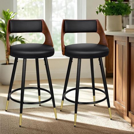 Barhocker 2er-Set mit Rückenlehne, 65cm, schwenkbar, PU-Leder Schwarz (1/5)