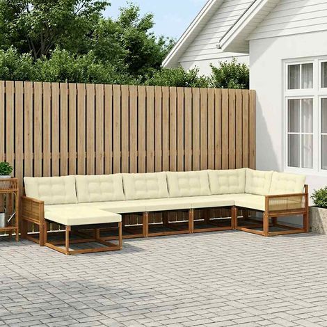 vidaXL Outdoor-Sofagarnitur 7 Stk. Natur und Creme Massivholz Akazie (1/5)