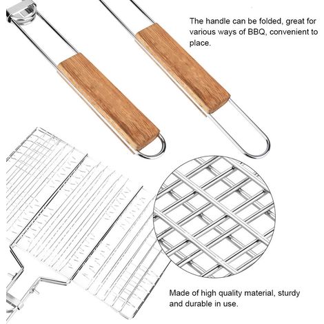 Grille BBQ Filet Grill en Métal avec Manche Anti-brulure Amovible, 34.5cm/40x25cm pour Camping Pique-nique Barbecue (1/5)