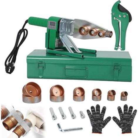 Poste à souder à manchons, 1500 W, pour tuyaux en plastique de 20/25/32/40/50/63 mm, réglage de la température de 0 à 300 °C, poste à souder professionnel avec ciseaux à tubes de 42 mm et 6 manchons (1/5)
