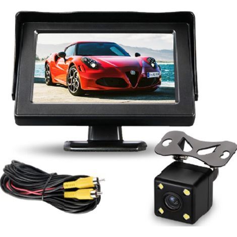 A wireless car backup camera system kit, equipped with a 4.3-inch screen and a rear-view system. (1/5)