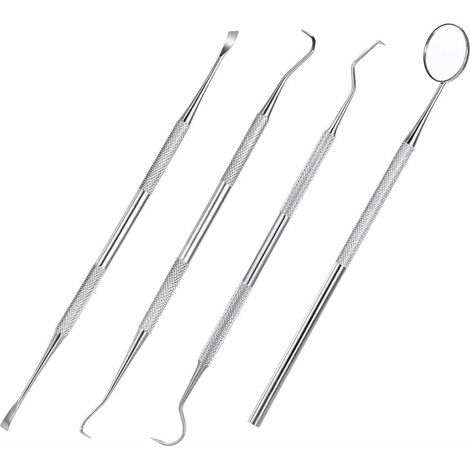 Kit Dents - Grattoir Tartre Acier Inoxydable - Miroir Buccal Anti-buée - Outil Dentaire Professionnel et Personnel - 4 Pièces (1/5)