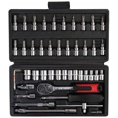 Clé dynamométrique 1/4&quot ,Clé dynamométrique entièrement réglable avec tête à cliquet 5 - 25Nm et outils manuels de quincaillerie de 46 pièces Petit ensemble de clés volantes Boîte à cliqu