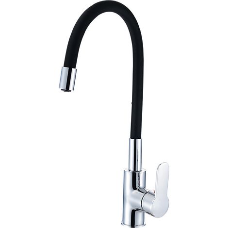 Robinet de Cuisine Flexible Bec Haut Orientable Librement Mitigeur Évier Laiton Chromé Robinet Evier Monotrou à Eau Chaude et Froide Noir (1/5)
