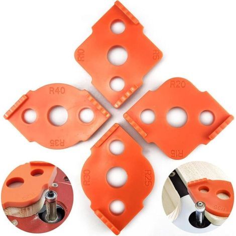 Gabarits de Défonceuse à Rayon 4pcs Radius Jig Gabarit de Routeur Calibres D'angle D'affutage pour Outil de Travail du Bois Coins Arrondis R5 R10 R15 R20 R25 R30 R35 R40 (Orange) (1/5)