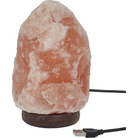 Lampe de sel décorative socle bois (H17cm) avec connexion USB (1/5)