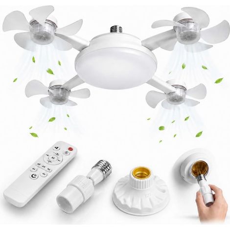Ventilateur de plafond Drone avec éclairage - Douille E27, télécommande, 5 têtes Installation facile par vissage, angle réglable, LED 3 couleurs à intensité variable (1/5)